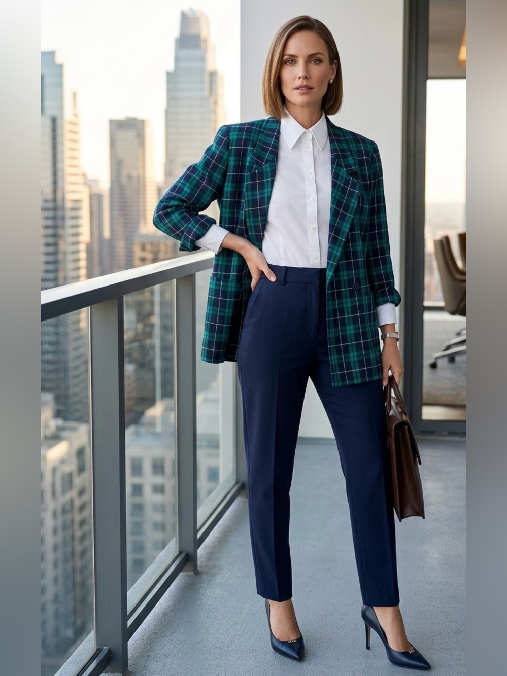 Vintage Double Breasted Plaid Blazer 
50% wool